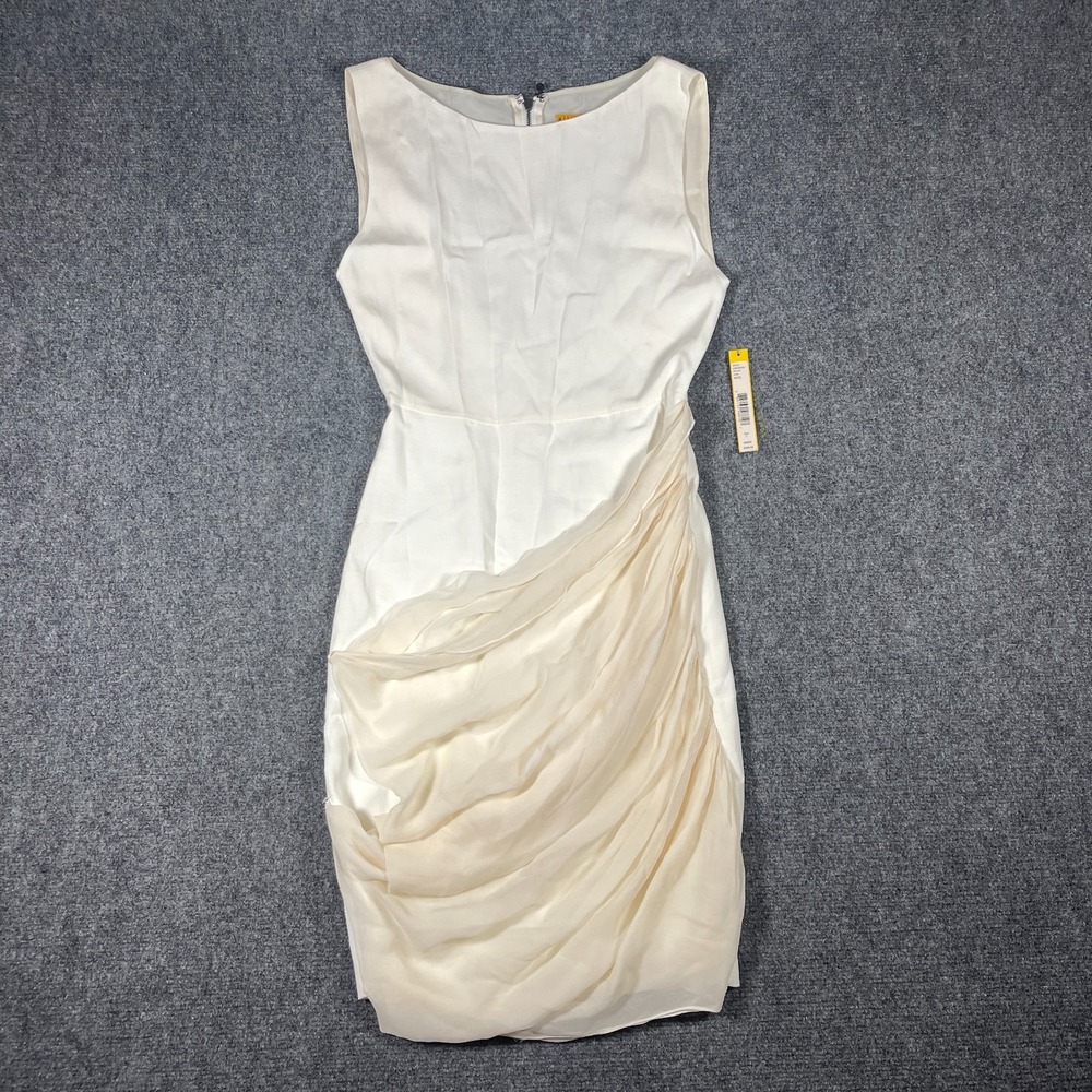 NWT Alice + Olivia Lexie Draped Skirt Dress White Boat Neck Pencil Above Knee 2